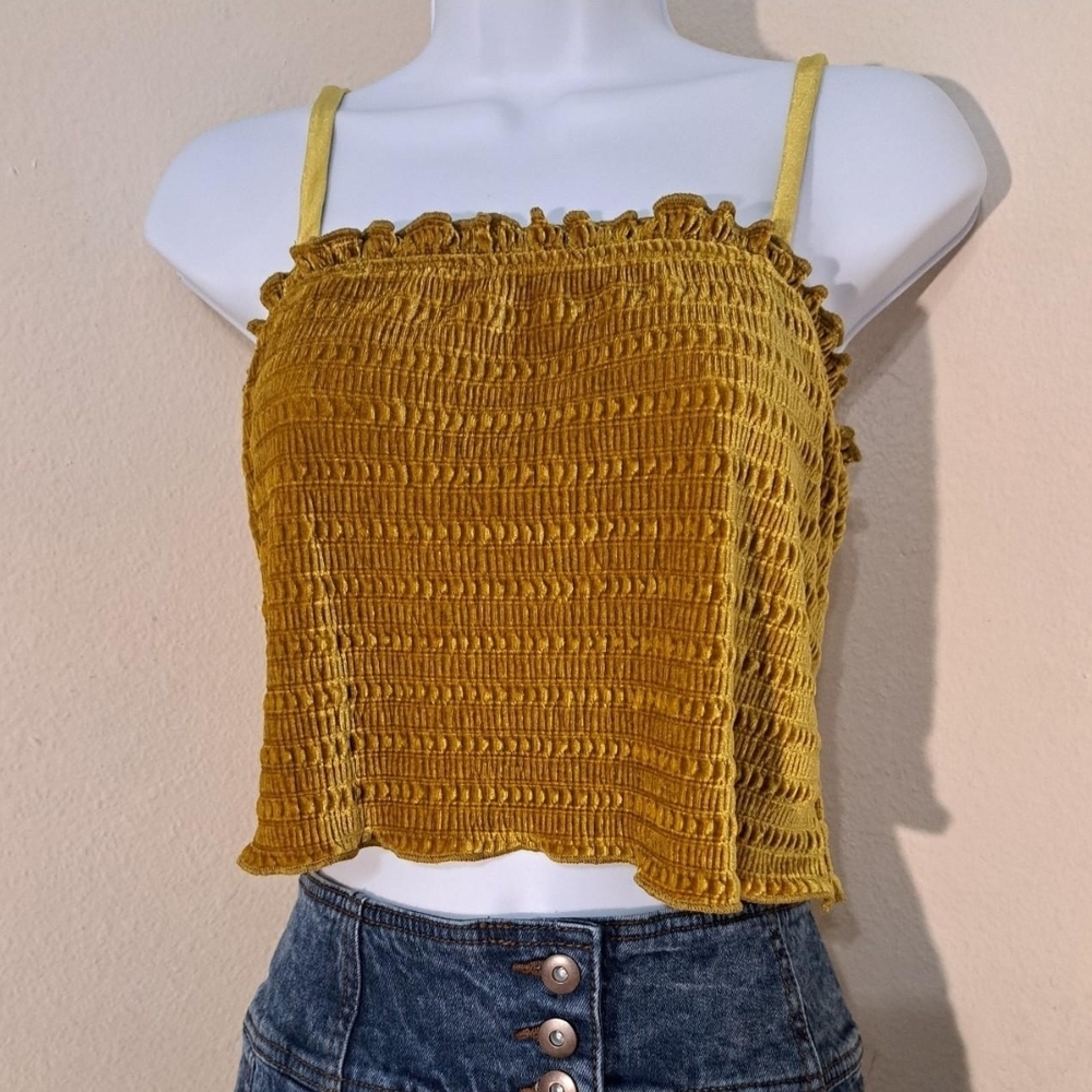 Yellow Smocked Crop Top